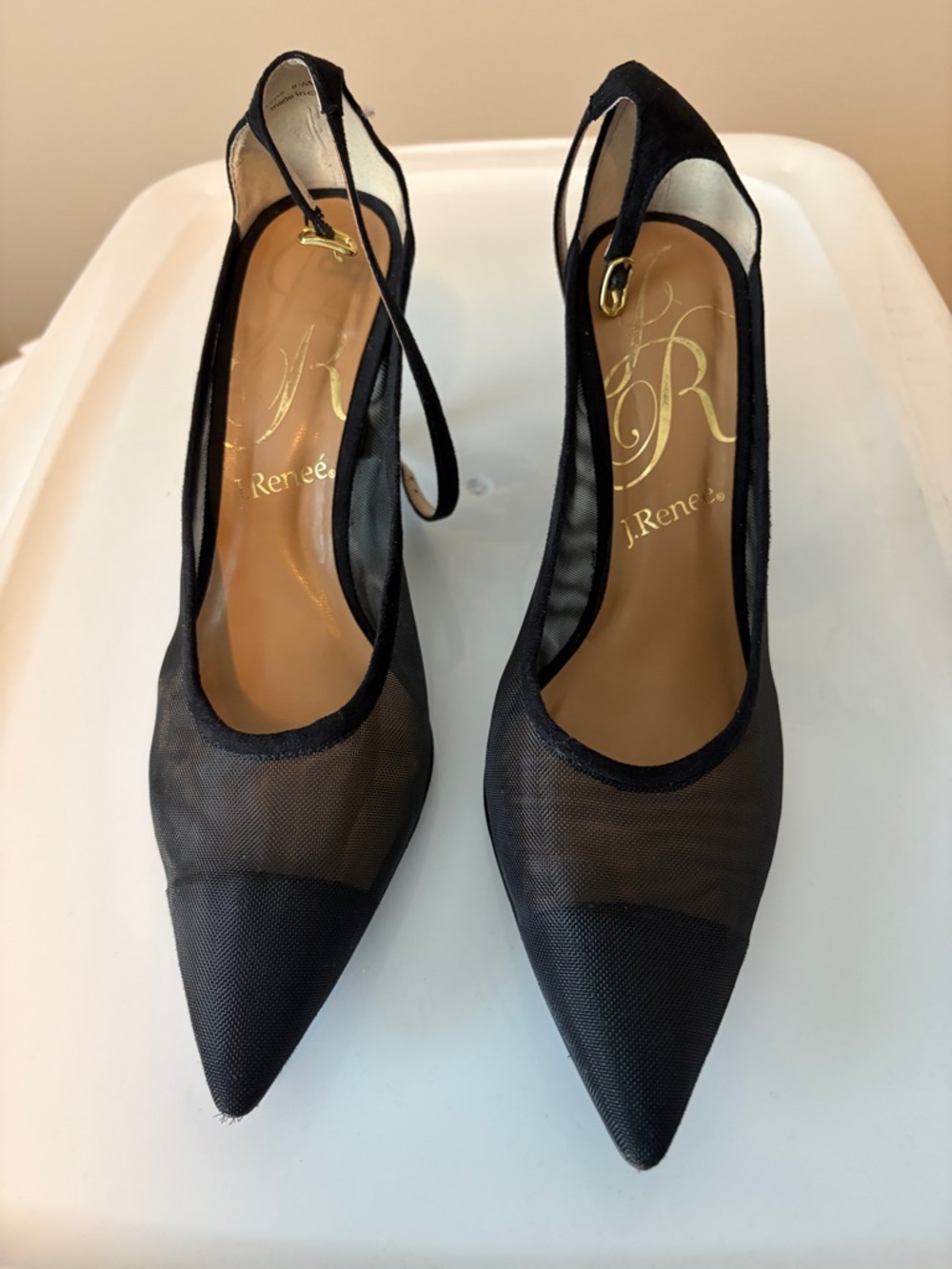J.Renee Black Mesh Pointed Toe Slingback Heels